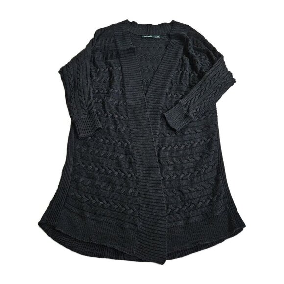 Lauren Ralph Lauren Cardigan Womens 1X Black Open Cable Knit Dolman 3/4 Sleeve - Picture 9 of 15